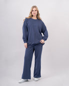 Sweatshirt col rond en molleton-Bleu-face