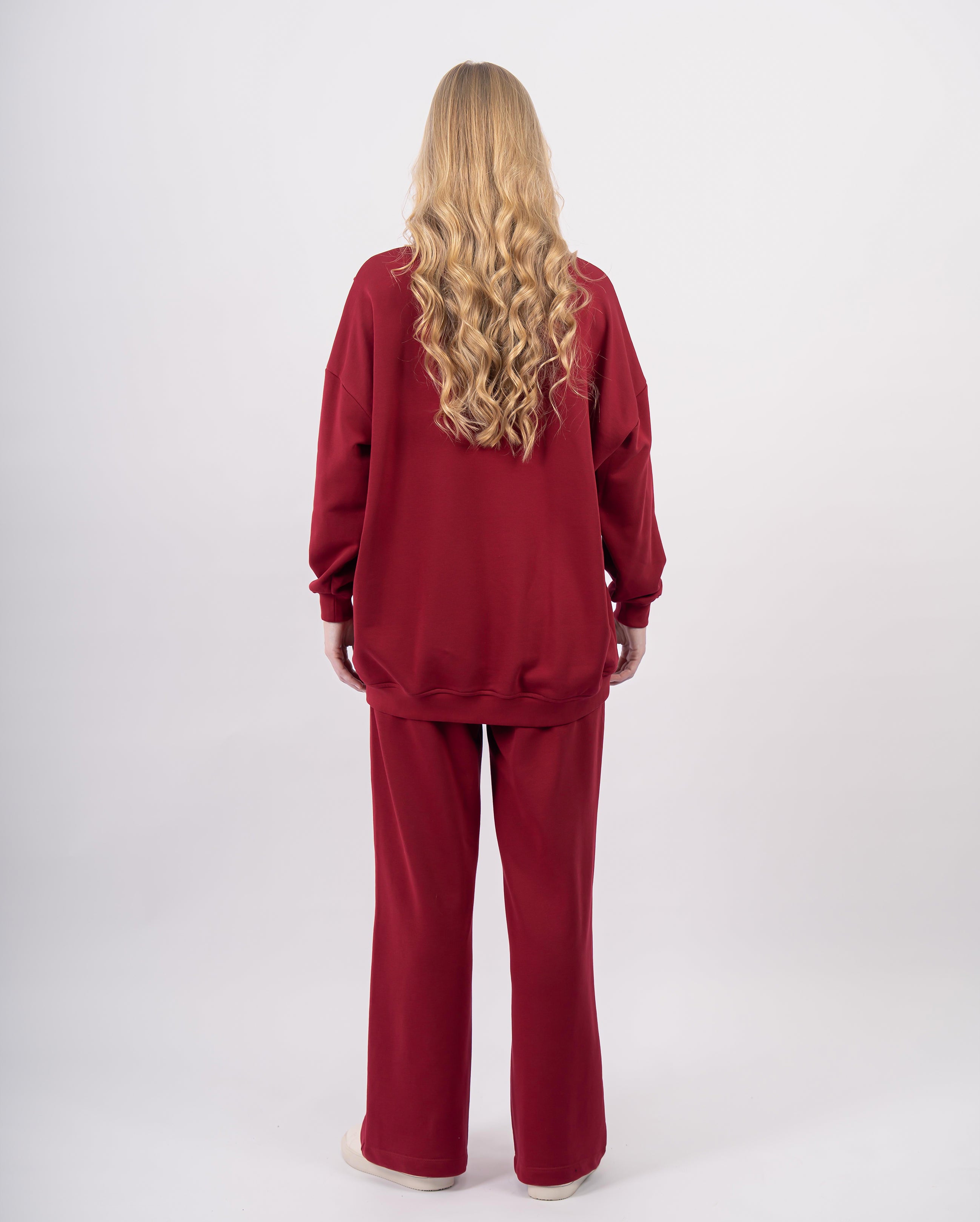 Sweatshirt col rond en molleton-Bordeaux-dos