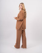 Sweatshirt col rond en molleton-Camel-cote