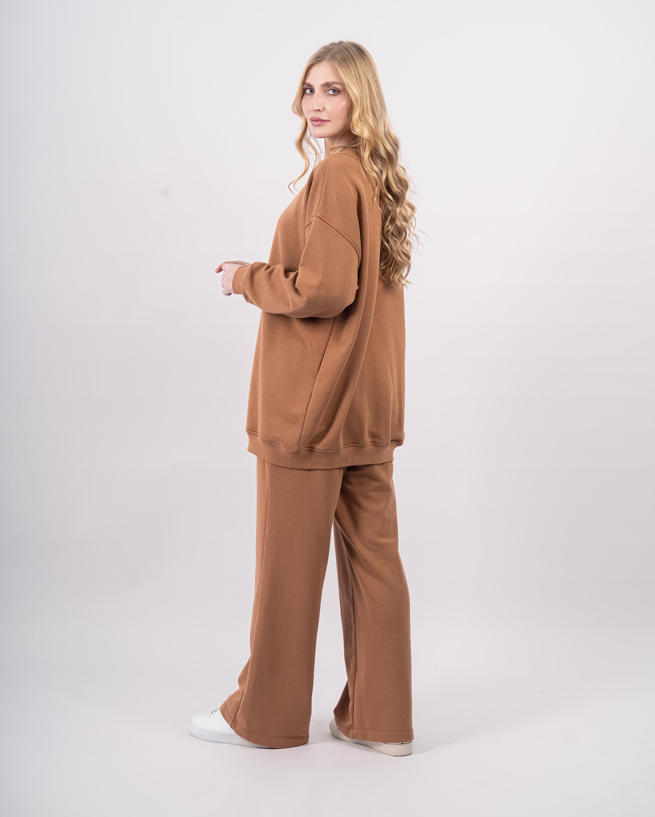 Sweatshirt col rond en molleton-Camel-cote