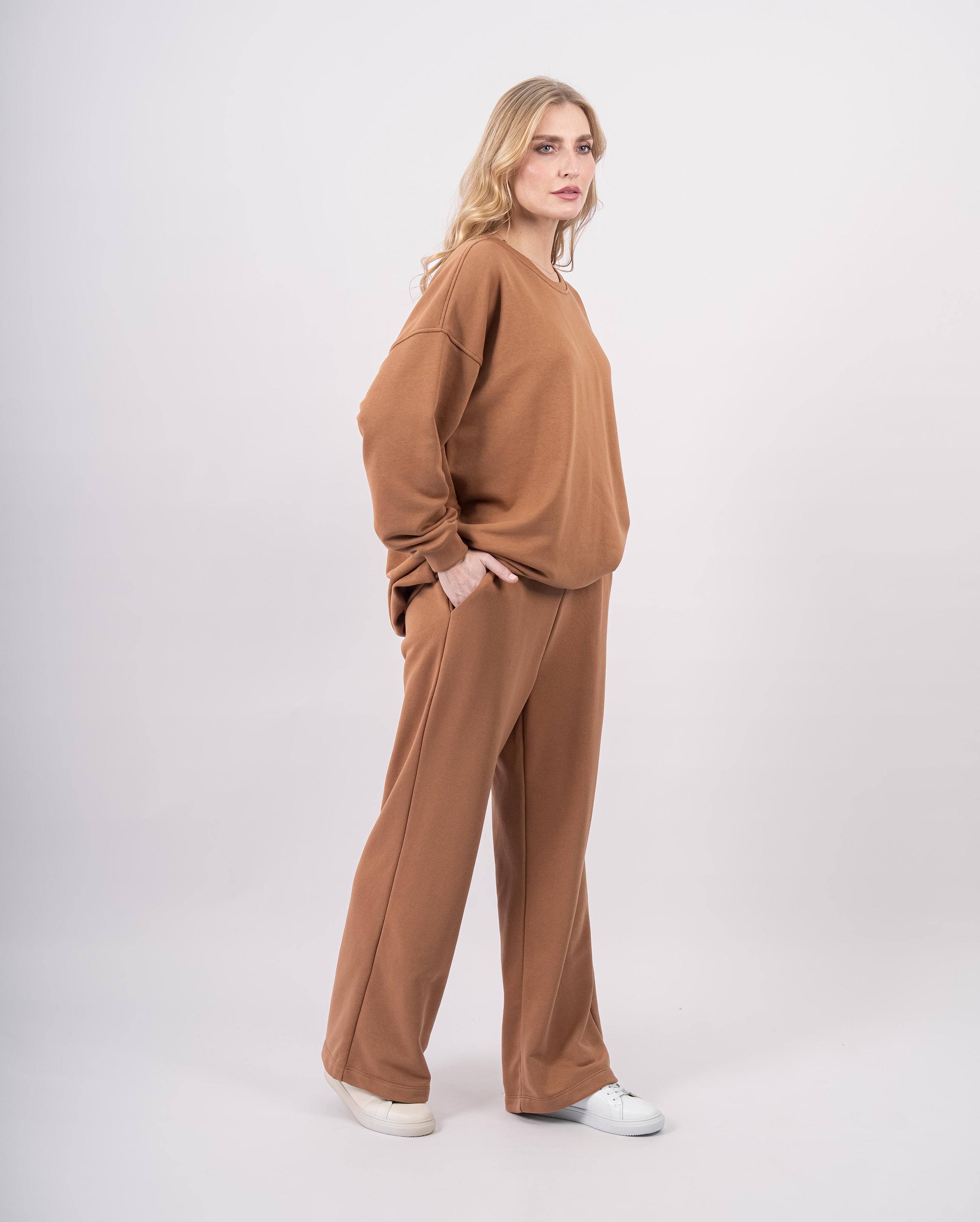 Sweatshirt col rond en molleton-Camel-detail