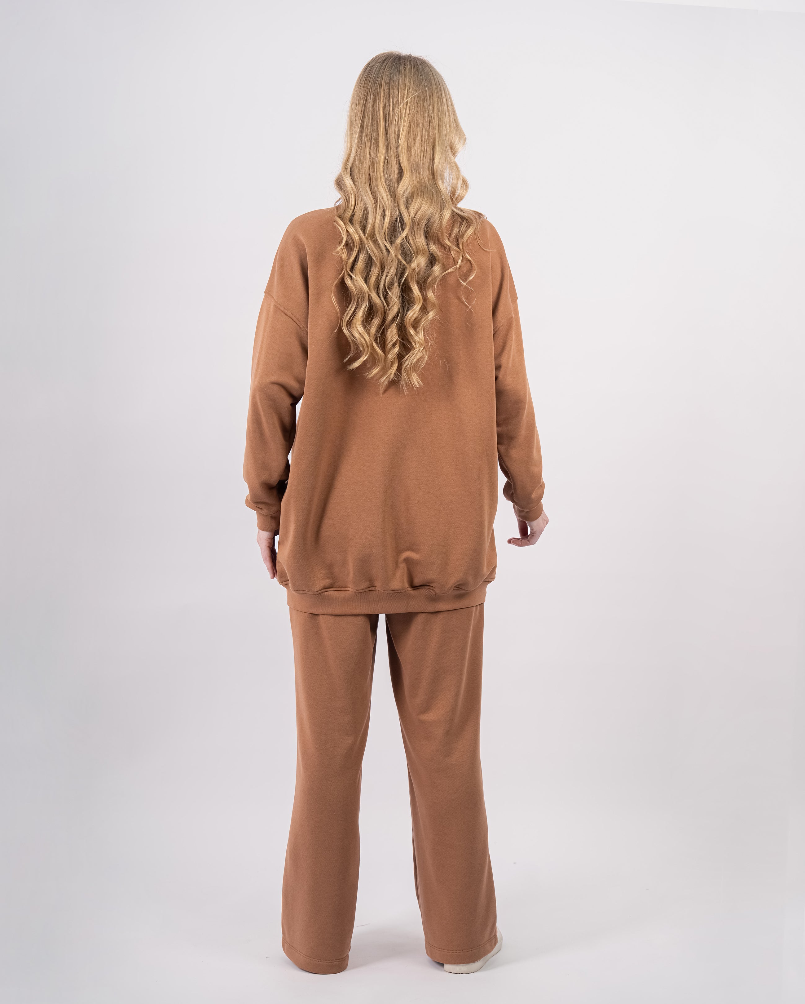 Sweatshirt col rond en molleton-Camel-dos