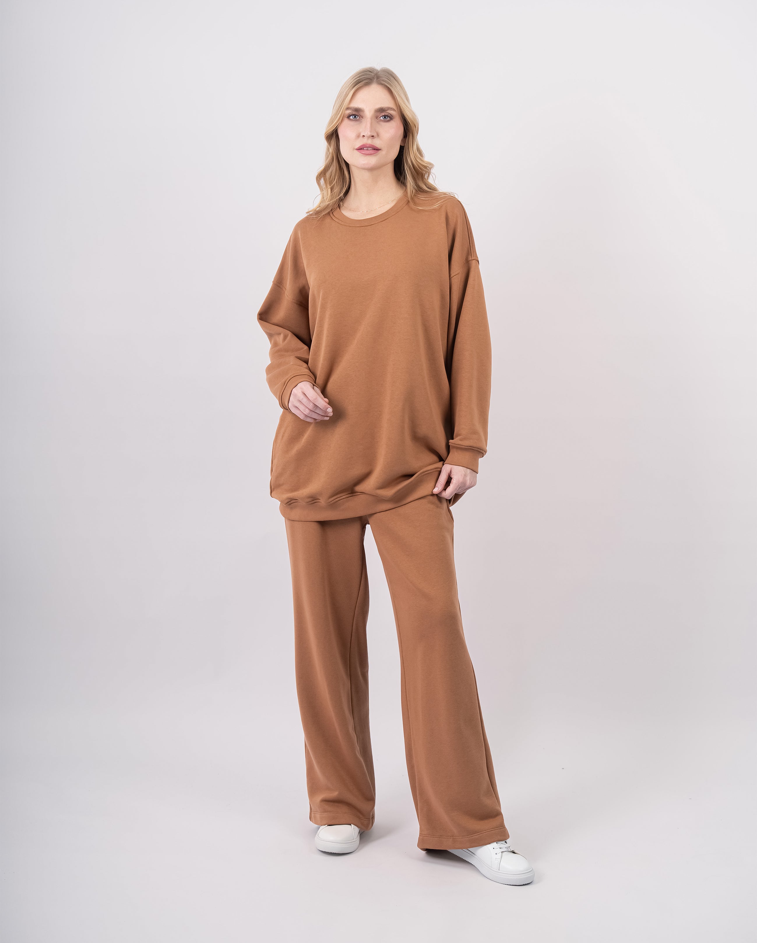 Sweatshirt col rond en molleton-Camel-face