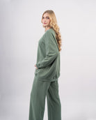 Sweatshirt col rond en molleton-Kaki-cote
