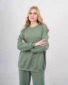 Sweatshirt col rond en molleton-Kaki-détail