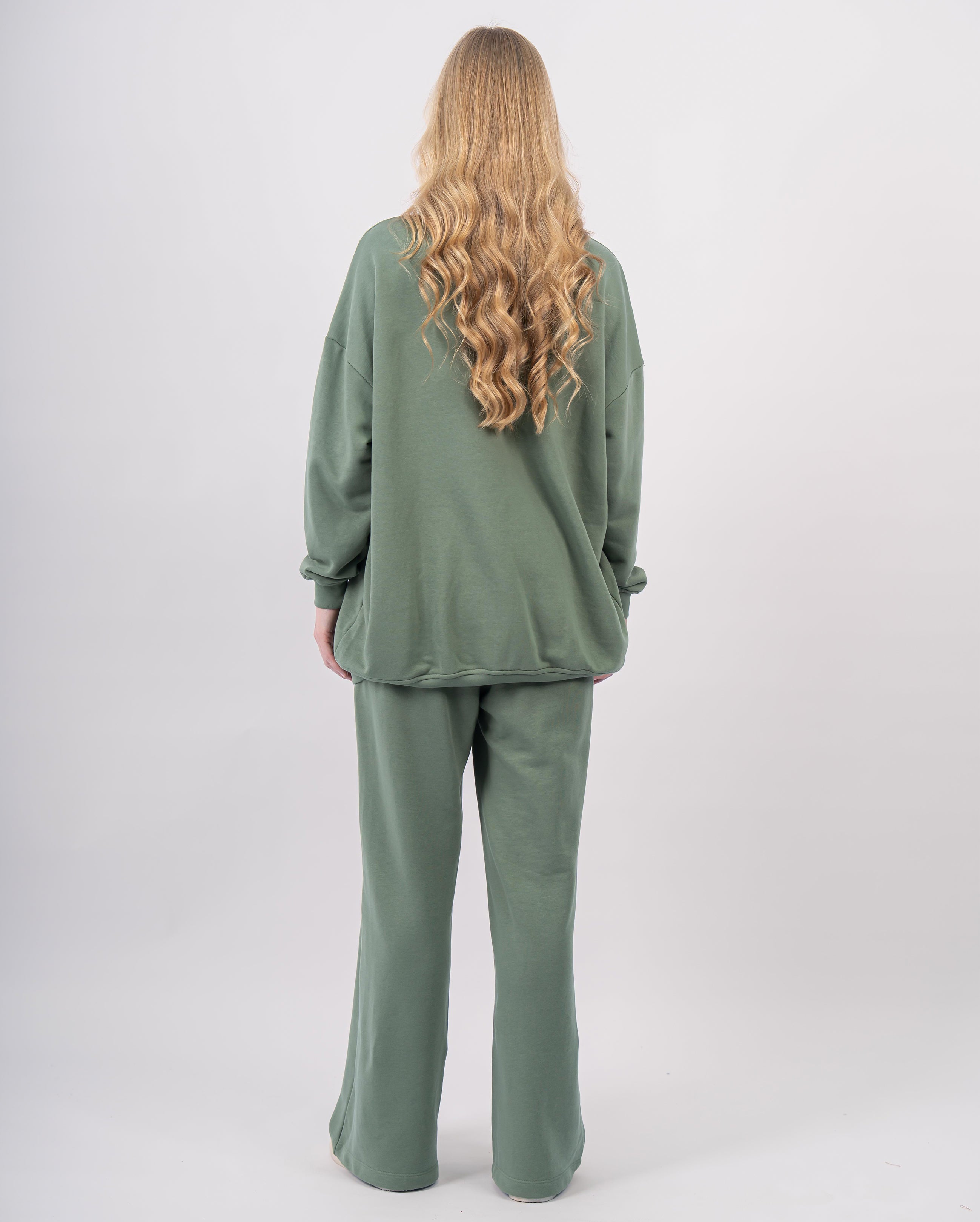 Sweatshirt col rond en molleton-Kaki-dos