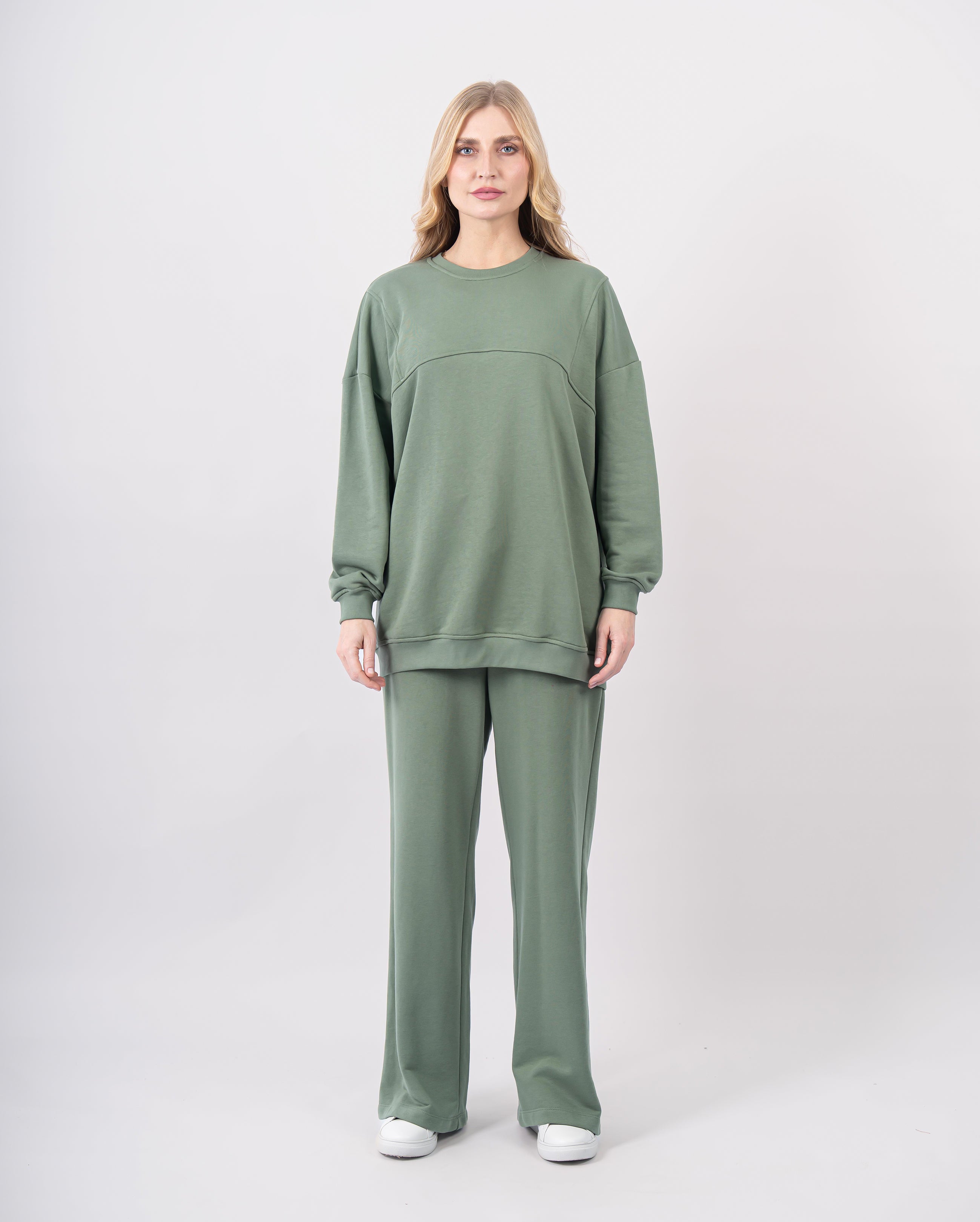 Sweatshirt col rond en molleton-Kaki-face