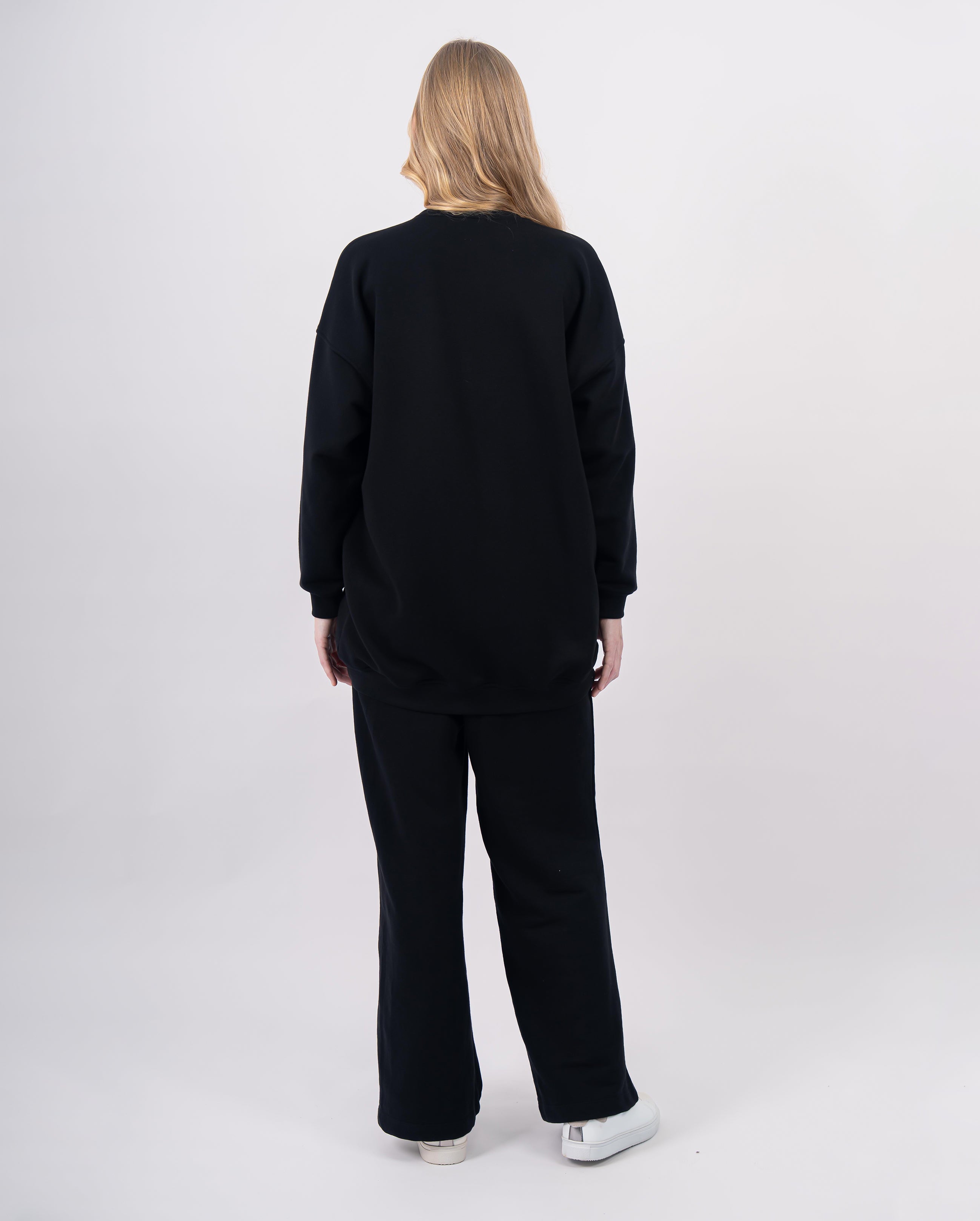 Sweatshirt col rond en molleton-Noir-dos