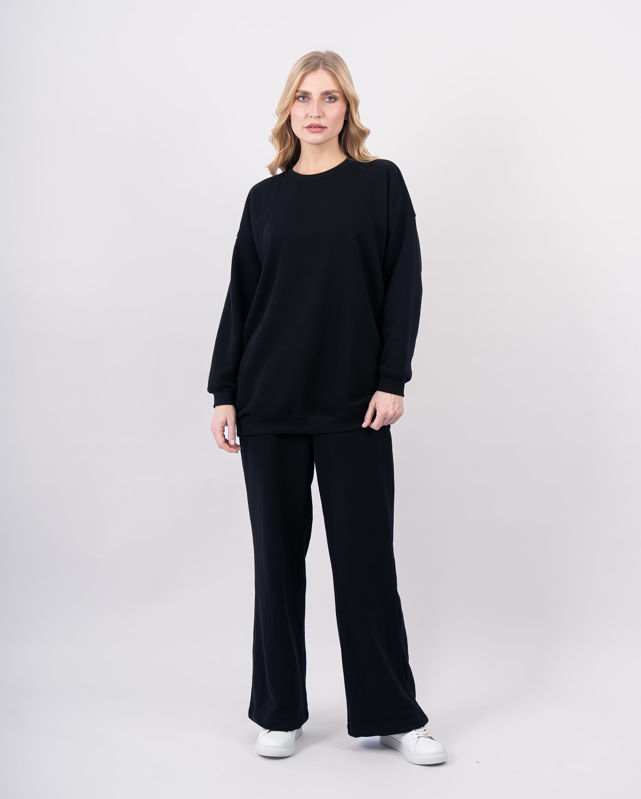 Sweatshirt col rond en molleton-Noir-face