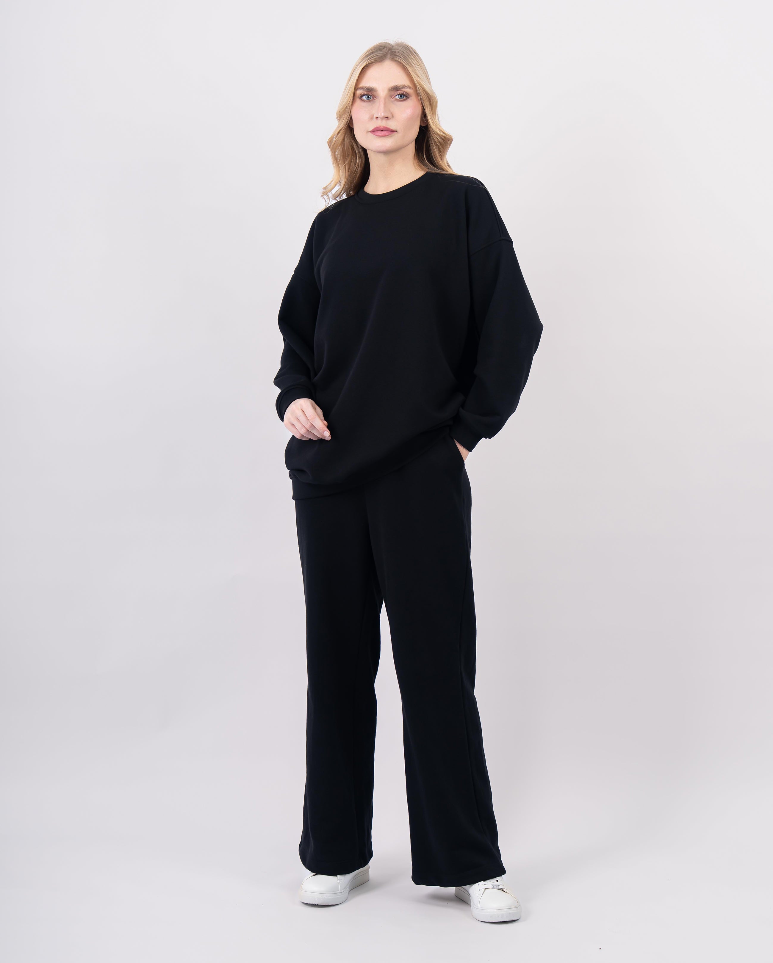 Sweatshirt col rond en molleton-Noir-face2