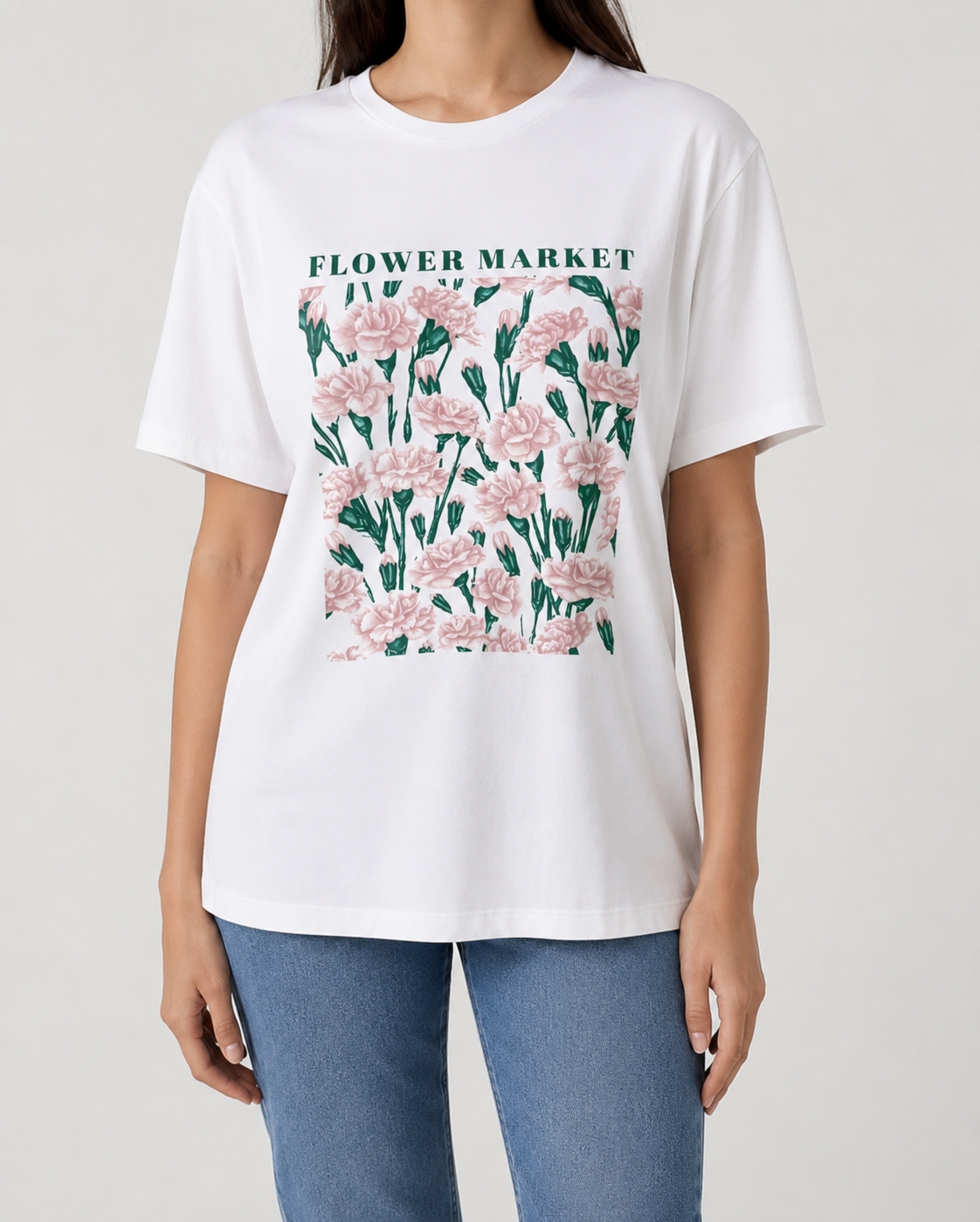 t-shirt en coton à imprimé floral femme-Blanc-RAZANA