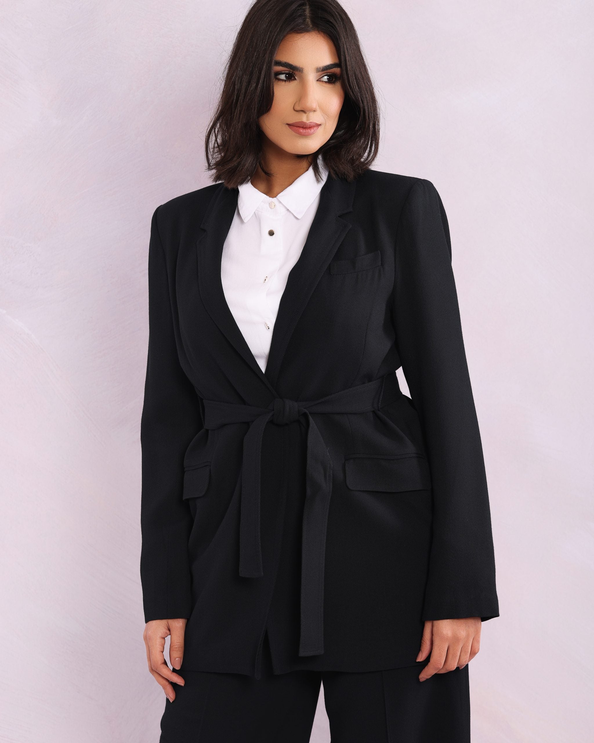 Blazer Long Ceinturé Noir